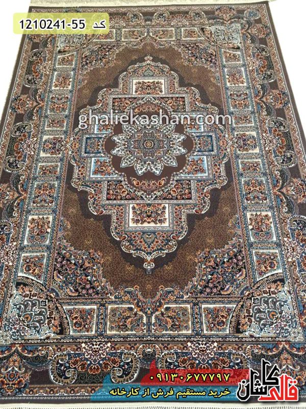 فرش کاشان قالی کاشان خرید فرش 700 شانه طرح حوض نقره زمینه گردویی کاشان