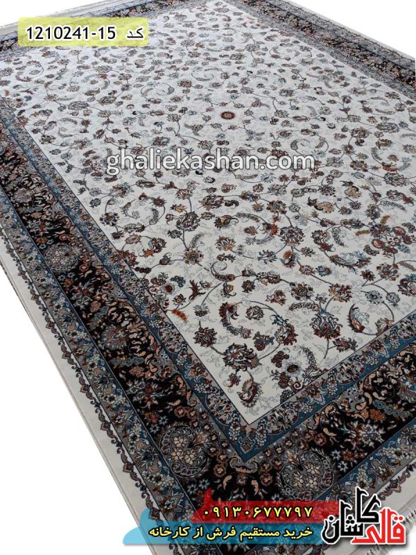 فرش کاشان قالی کاشان خرید فرش طرح 700 شانه (500 شانه) طرح افشان سرام زمینه کرم کاشان
