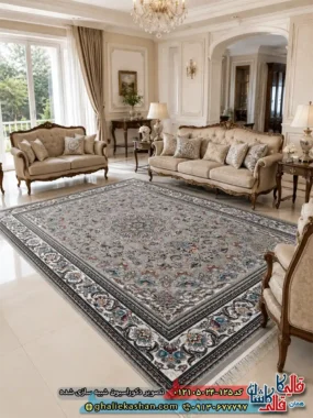 فرش طرح 700 شانه طرح میخک زمینه فیلی کاشان