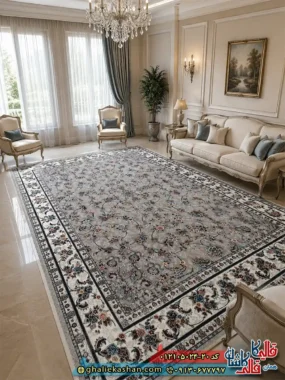 فرش طرح 700 شانه طرح افشان گیلدا زمینه فیلی کاشان