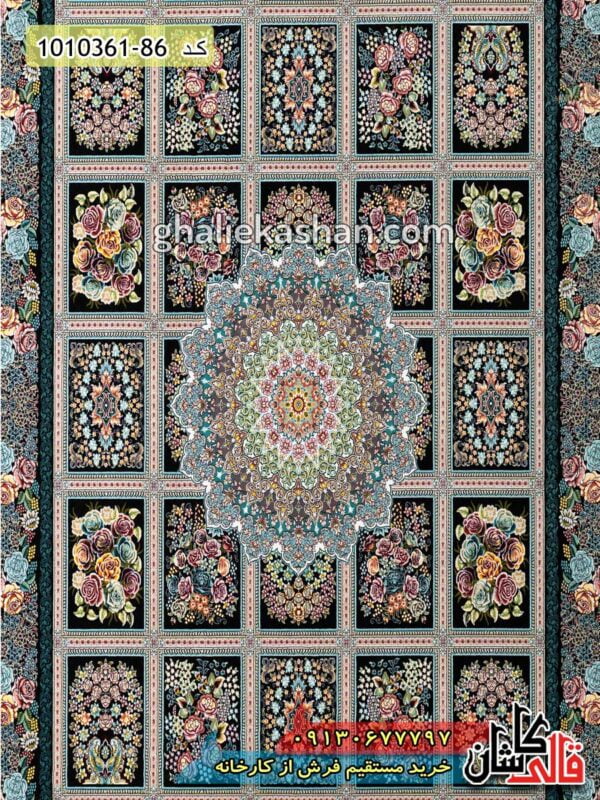 فرش کاشان خرید فرش 1200 شانه طرح شاینا زمینه سرمه ای قالی کاشان