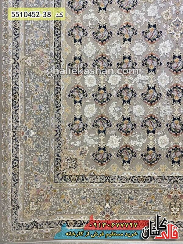 فرش کاشان - خرید فرش 1500 شانه طرح اصیل کلاسیک زمینه صدفی گل برجسته قالی کاشان