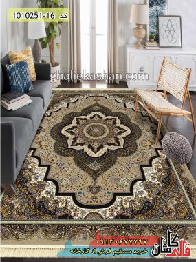 فرش کاشان - خرید فرش 700 شانه طرح سیما زمینه فیلی قالی کاشان - خرید فرش جدید کاشان