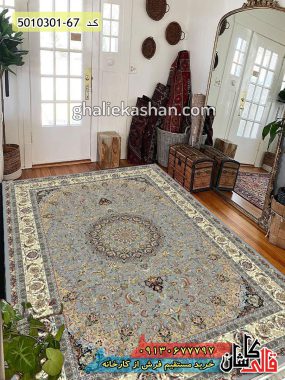 فرش کاشان خرید فرش 1000 شانه طرح اصفهان زمینه فیلی کاشان - قالی کاشان