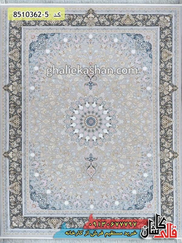 فرش کاشان-خرید فرش 1200 شانه طرح اصفهان زمینه نقره ای کاشان- قالی کاشان