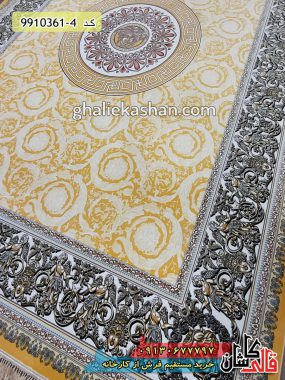 فرش کاشان خرید فرش 1200 شانه طرح ورساچه زمینه طلایی قالی کاشان - خرید فرش تخفیفی