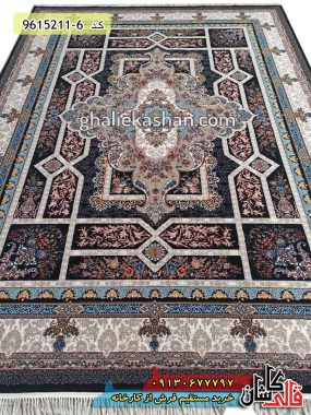 فرش کاشان - خرید فرش طرح 700 شانه طرح خزان زمینه سرمه ای قالی کاشان - فرش ارزان قیمت