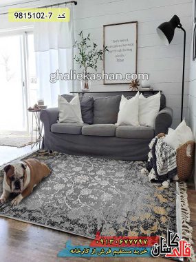فرش وینتیج کهنه نما طرح پیچک طوسی رنگ گل برجسته کاشان - فرش کاشان - قالی کاشان