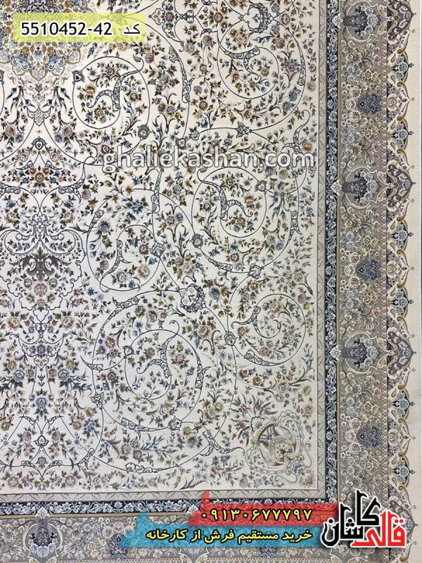 فرش کاشان خرید فرش 1500 شانه طرح کاخ رویا زمینه کرم گل برجسته قالی کاشان