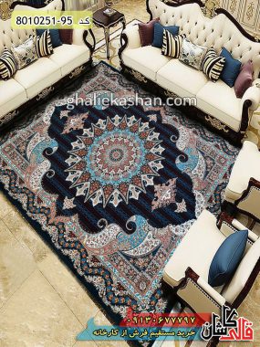 فرش کاشان قالی کاشان خرید فرش 700 شانه طرح پری ماه زمینه سرمه ای کاشان