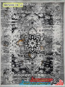فرش وینتیج کهنه نما طرح سنتی طوسی رنگ گل برجسته کاشان - فرش کاشان قالی کاشان