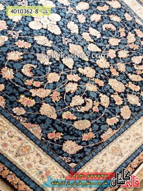 فرش 1200 شانه طرح افشان گل سرخ زمینه سرمه ای گل برجسته - فرش کاشان - قالی کاشان