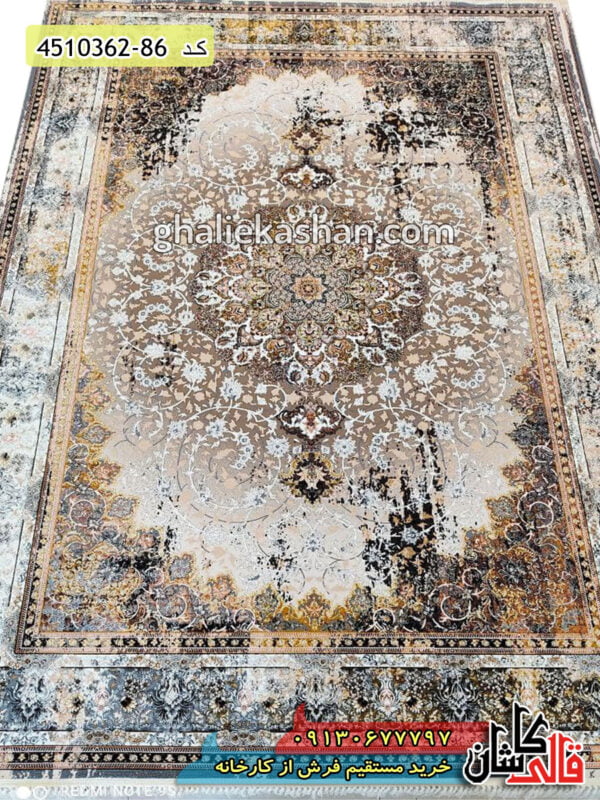 فرش وینتیج 1200 شانه طرح سلطنتی زمینه متالیک - فرش کاشان قالی کاشان