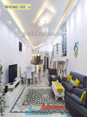 فرش 1200 شانه طرح پارلا زمینه دودی گل برجسته قالی کاشان، فرش طلاکوب جدید