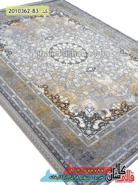 قالی کاشان خرید فرش وینتیج طوسی رنگ جدید طرح فاخر گل برجسته