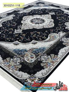 فرش کاشان طرح سوگند سرمه ای 700 شانه قالی کاشان