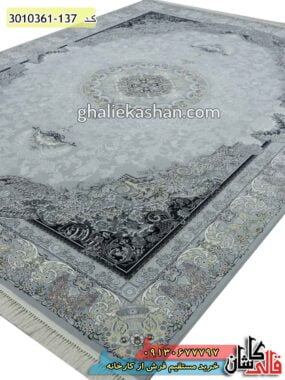 فرش 1200 شانه طرح ازمیر زمینه سیلور رنگ مدرن قالی کاشان - مدل فرش کاشان جدید