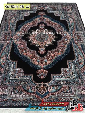 فرش کاشان قالی کاشان خرید فرذش ارزان قیمت طرح باغ معلق سرمه ای