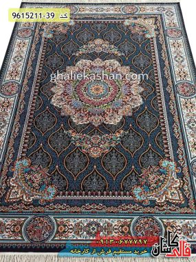 فرش طرح 700 شانه زمینه سرمه ای طرح انوشا - فرش ارزان قیمت جدید کاشان