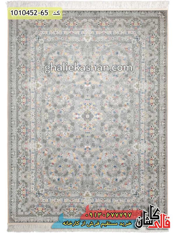 فرش 1500 شانه طرح گلدیس زمینه سیلور گل برجسته کاشان - فرش ریزبافت جدید قالی کاشان