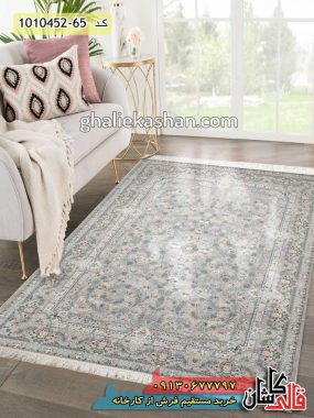 فرش 1500 شانه طرح گلدیس زمینه سیلور گل برجسته کاشان - فرش ریزبافت جدید قالی کاشان
