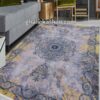 فرش فانتزی مدرن 700 شانه گل برجسته زمینه طوسی طرح کهربا کاشان - فرش طوسی طلایی جدید