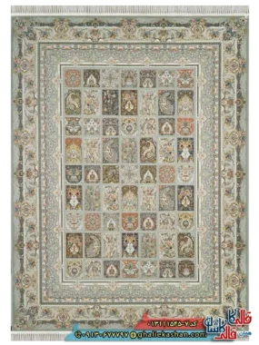 فرش 1500 شانه طرح خشتی رنگ طوسی نقره ای کاشان اصلی