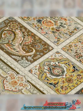 فرش 1500 شانه طرح خشتی رنگ طوسی نقره ای کاشان نزدیک