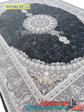 فرش طرح ویکتوریا 1200 شانه زمینه ذغالی گل برجسته محتشم کاشان - خرید با قیمت کارخانه