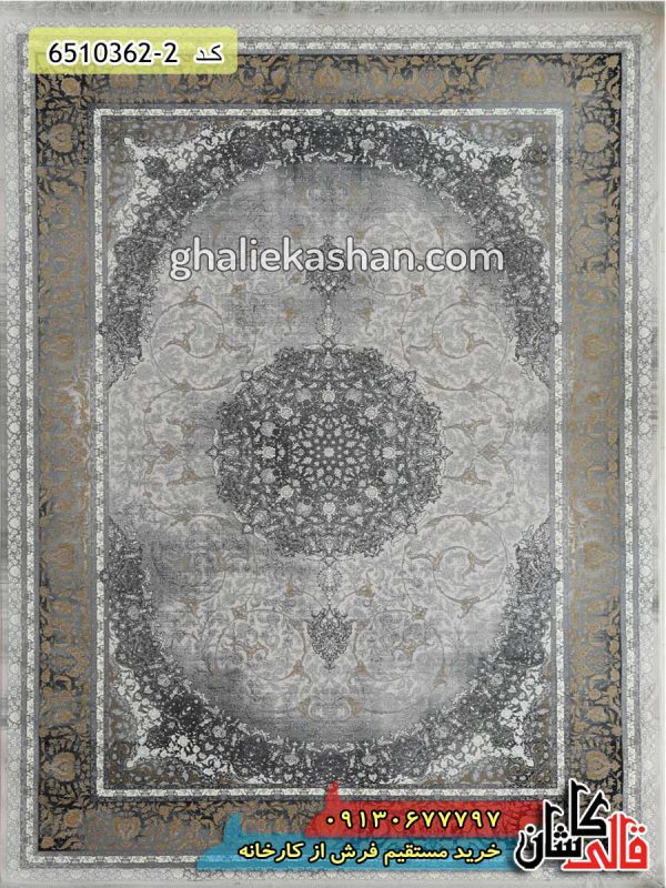 فرش وینتیج کهنه نما 1200 شانه طرح اهورا زمینه نقره ای طوسی گل برجسته کاشان - فرش جدید برای دکوراسیون مدرن