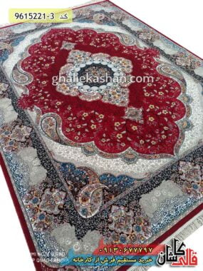 فرش 700 شانه طرح سوگند زمینه روناسی کاشان - خرید فرش قرمز و لاکی ارزان قیمت جدید