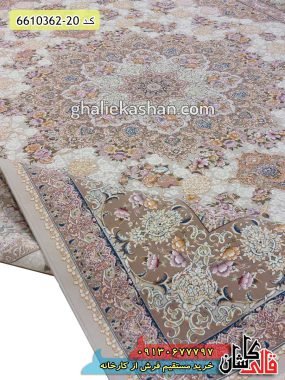 فرش 1200 شانه طرح سارینا زمینه نقره ای گل برجسته کاشان - مدل فرش جدید 1200 شانه