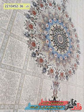 فرش 1500 شانه طرح خشتی مانلی زمینه کرم گل برجسته کاشان - فرش خشتی مدرن و جدید کارخانه فرش کاشان