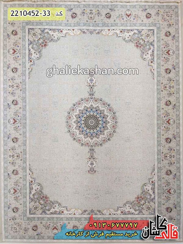 فرش 1500 شانه طرح مانلی زمینه ترمه ای گل برجسته کاشان