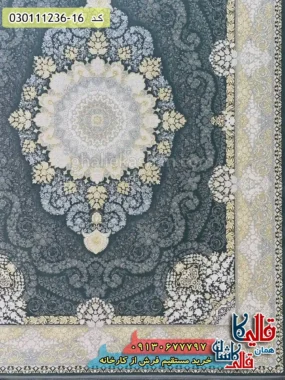 فرش طلاکوب 1200 شانه طرح کریستال زمینه طوسی دودی گل برجسته کاشان حاشیه
