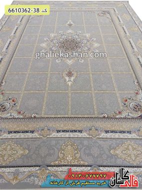 فرش 1200 شانه طرح خشتی مدرن آوینا زمینه نقره ای طلاکوب کاشان - فرش طلاکوب جدید