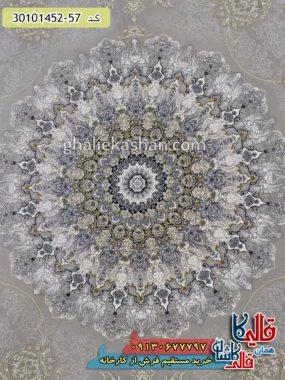 فرش طلاکوب 1500 شانه طرح معراج زمینه کرم صدفی گل برجسته کاشان زمینه