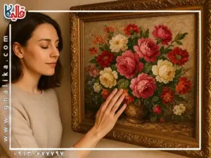 تابلو فرش گل گلدان لمس طراوت قالیکا قالی کاشان