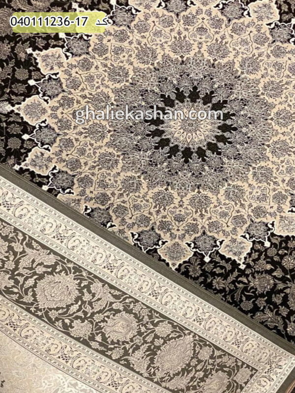 فرش 1200 شانه طرح اصفهان زمینه ذغالی کاشان - گل برجسته