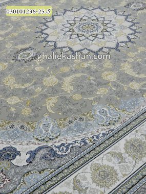فرش 1200 شانه طرح اصفهان طلاکوب زمینه ترمه ای کاشان - گل برجسته