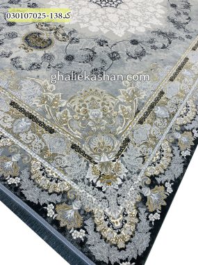 فروش فرش ماشینی کاشان قالی کاشان خرید فرش 700 شانه طلاکوب وینتیج طرح اسلیمی شاه عباسی زمینه طوسی سیلور کاشان 2