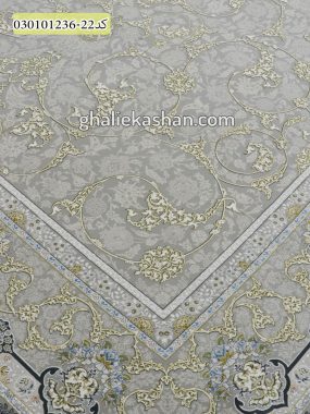 فرش 1200 شانه طرح اسلیمی زمینه ترمه ای عقیق کاشان - گل برجسته