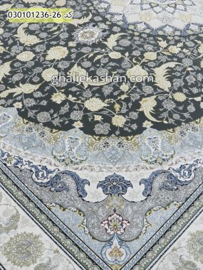 فرش 1200 شانه طرح اصفهان طلاکوب زمینه دودی کاشان - گل برجسته