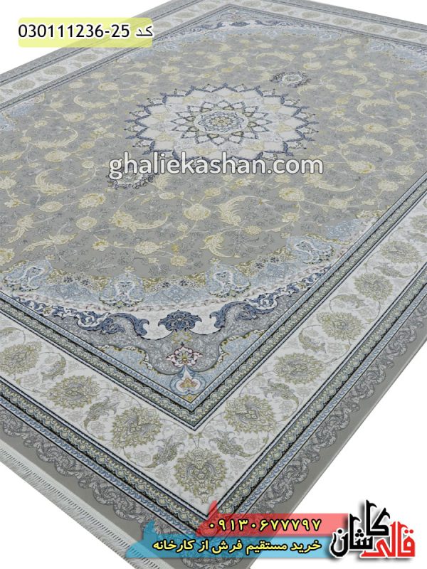 فرش 1200 شانه طرح اصفهان طلاکوب زمینه ترمه ای کاشان - گل برجسته