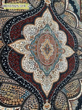 فرش طرح 700 شانه طرح کیمیا زمینه سرمه ای کاشان