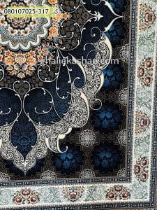 فرش 700 شانه طرح چکاوک رخسار زمینه سرمه ای کاشان