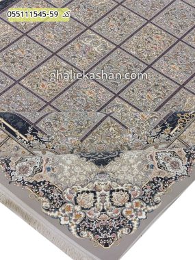 فرش 1500 شانه طرح مرداس زمینه نقره ای کاشان - گل برجسته