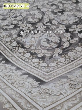 فرش 1200 شانه طرح هلن زمینه سیلور کاشان - گل برجسته
