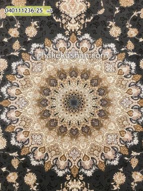 فرش 1200 شانه طرح نائین زمینه متالیک کاشان - گل برجسته