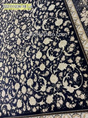 فرش 1200 شانه طرح پریماه زمینه سرمه ای کاشان - گل برجسته